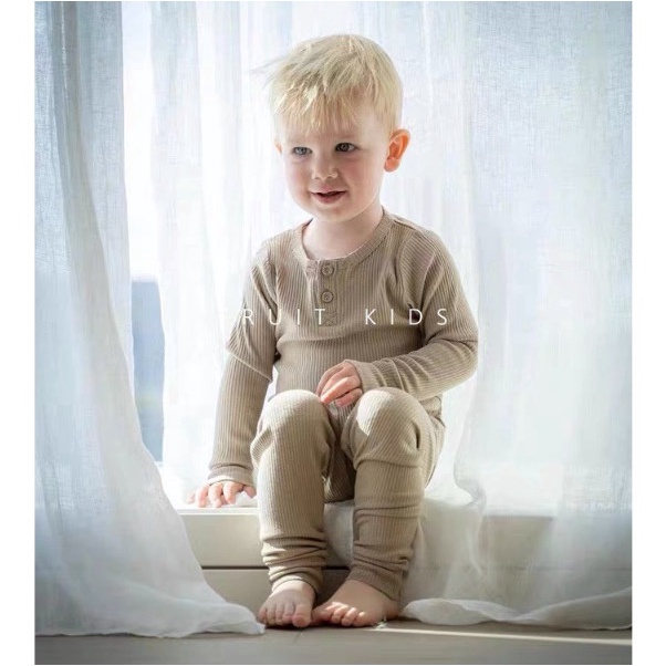 Bộ dài tay tăm cúc mềm dày cho bé