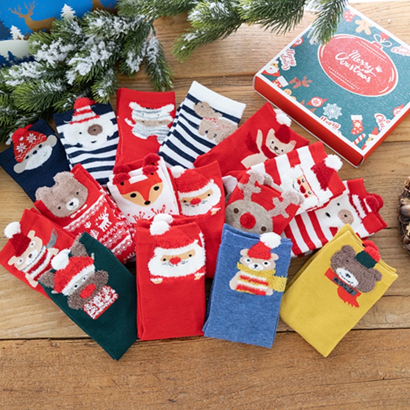1 Đôi Vớ Cotton Họa Tiết Giáng Sinh / Năm Mới Phong Cách Hàn Quốc Dễ Thương Cho Nữ