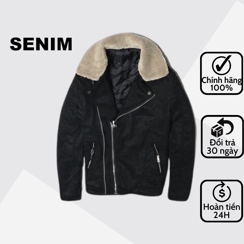 Áo khoác Da lộn Biker 7171 chính hãng Senim cổ lông có thể tháo rời, dáng ôm vừa vặn