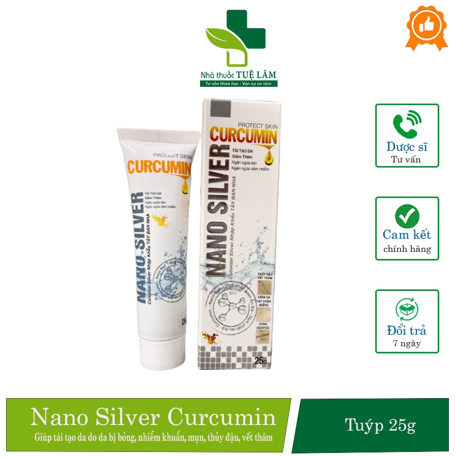 Kem bôi ngoài da Nano silver curcumin tuýp 25g giúp tái tạo da bị bỏng, sẹo thâm, mụn do thủy đậu, tay chân miệng, sởi