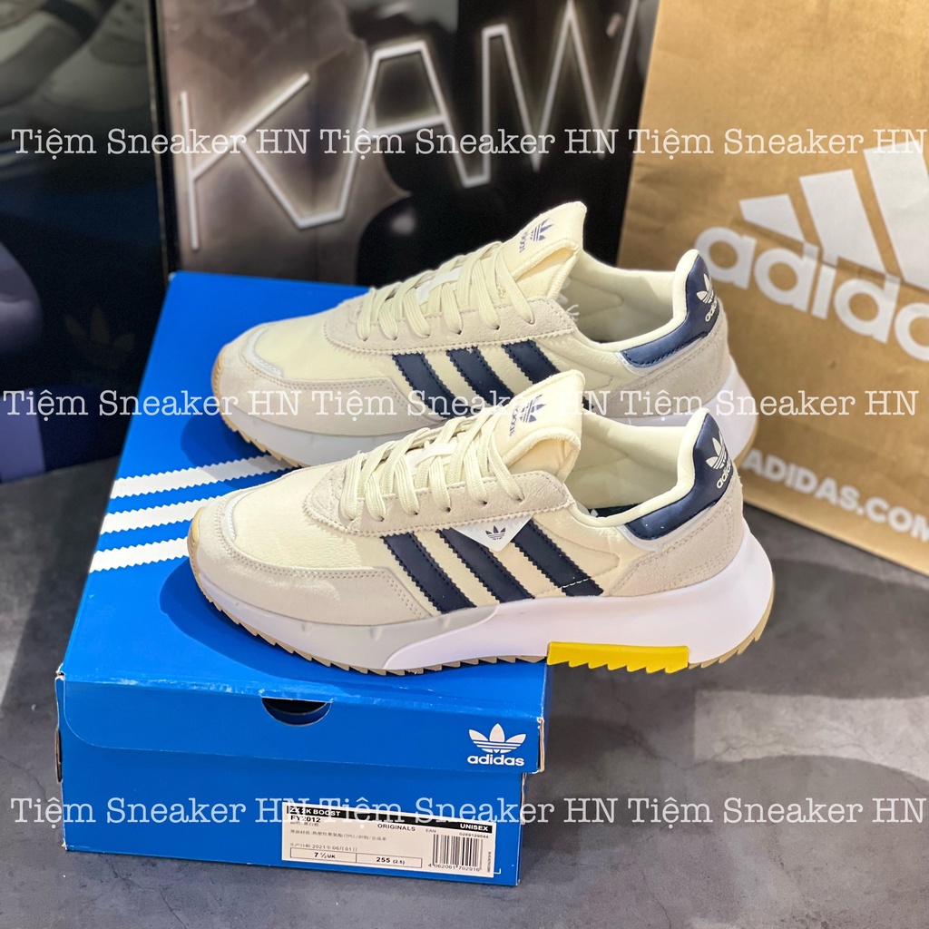 Giày Thể Thao Nam Nữ Adidas Retropy Off White Shadow Navy Hazy Yellow E5 Viền Vàng Sọc Xanh Than Cá Tính Hot 2022