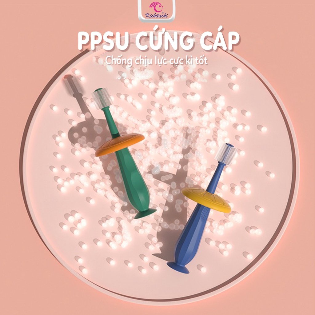 Bàn chải đánh răng cho bé 1 2 3 4 5 tuổi silicon xoay 360 độ tròn Kichilachi 2X MART