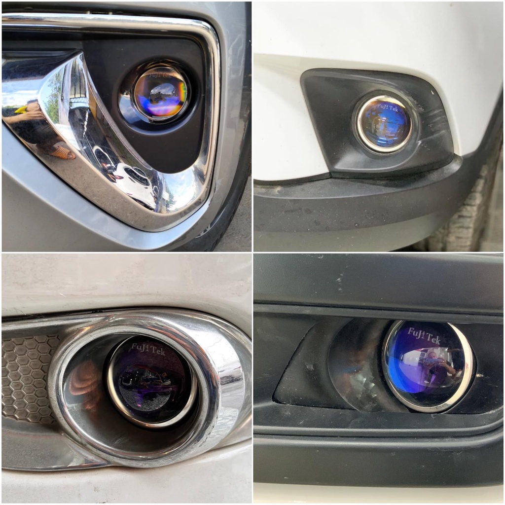 Đèn bi gầm Led ô tô nguyên khối Fujitek G1   lens xanh - kèm giắc, pát dùng chung