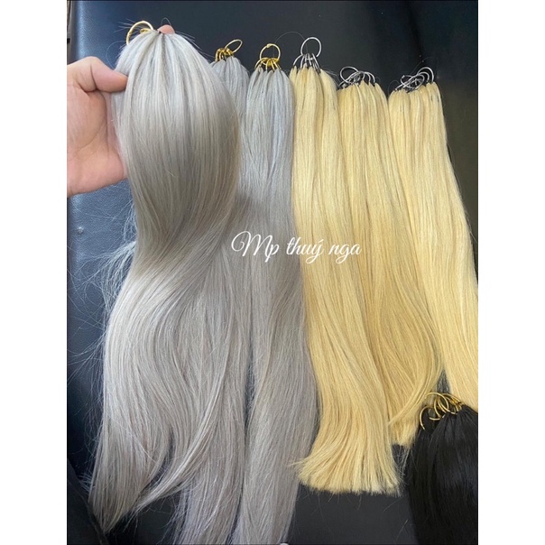 ( Combo 5 Sợi ) Tóc Lông Vũ Linght Khói 50cm - 60cm , 3 Cây Móc Nối Tóc Cán Gỗ , 3 Cây Móc Nối Tóc Cán Nhựa