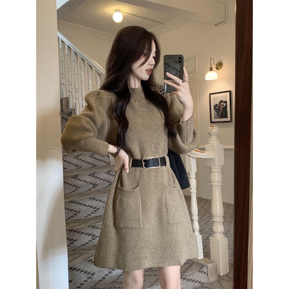 Đầm sweater Dệt Kim Tay Dài Dáng Ôm Chiết Eo Kiểu Pháp Thời Trang Thu Đông 2022 Cho Nữ