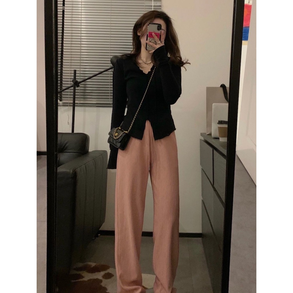 Áo Thun DàI Tay Cổ Chữ V PhốI Dây ChéO Cho Nữ