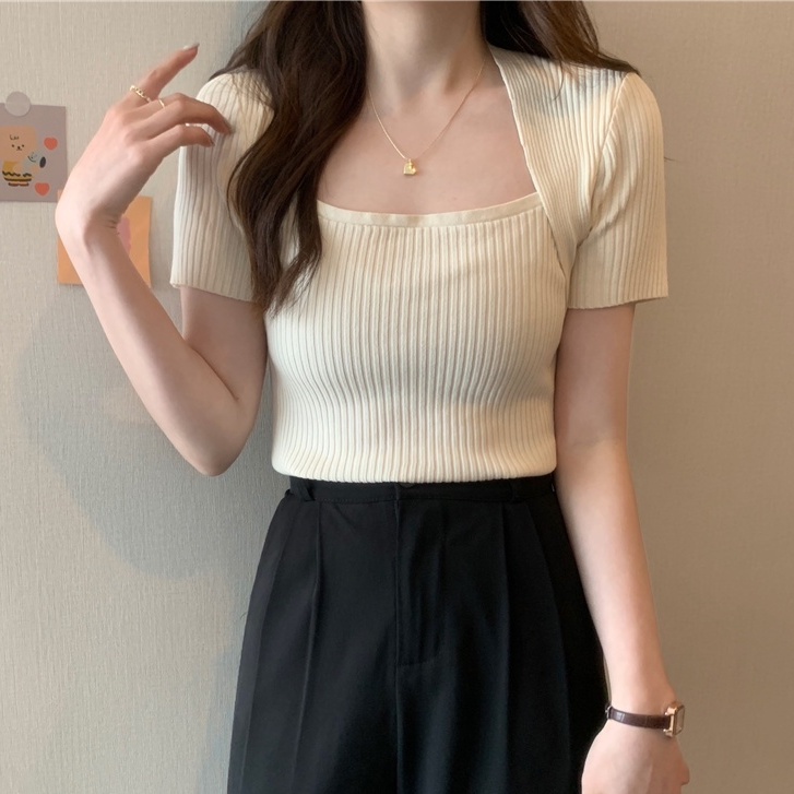 áo len montgoghi mỏng cộc tay cổ tam giác Quảng châu nhiều màu