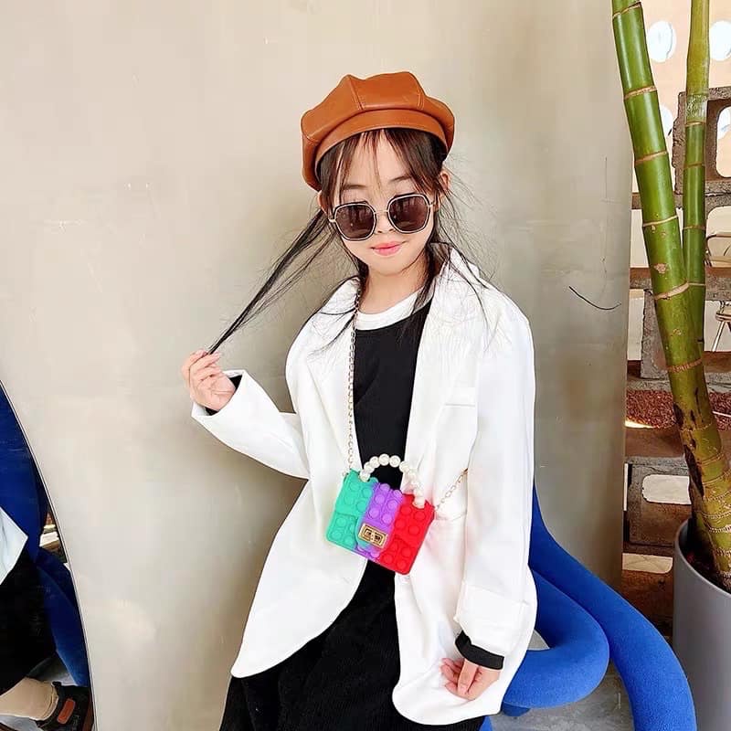 Túi POPIT có dây đeo chéo đính ngoc trai cho bé -labi