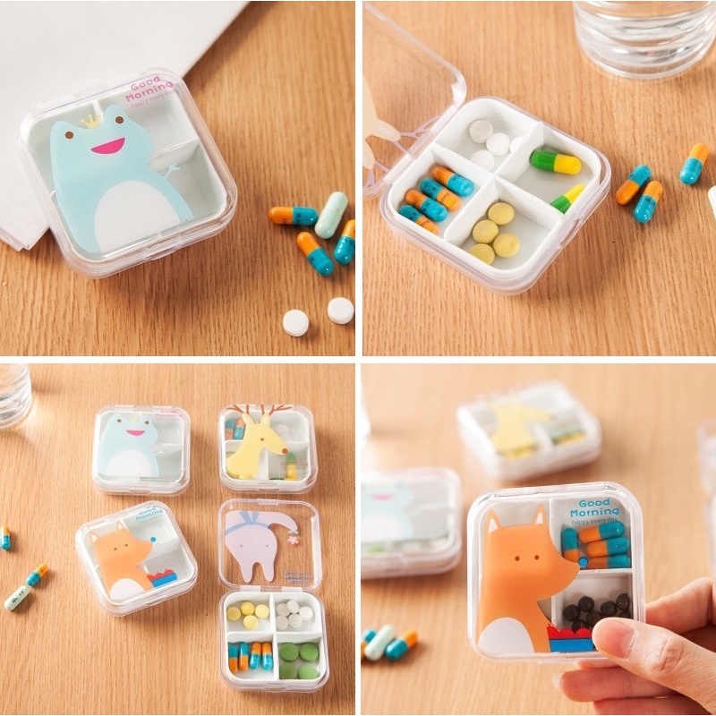 Hộp đựng thuốc 4 ngăn hình thú bằng nhựa 6,5 x 6,5 cm