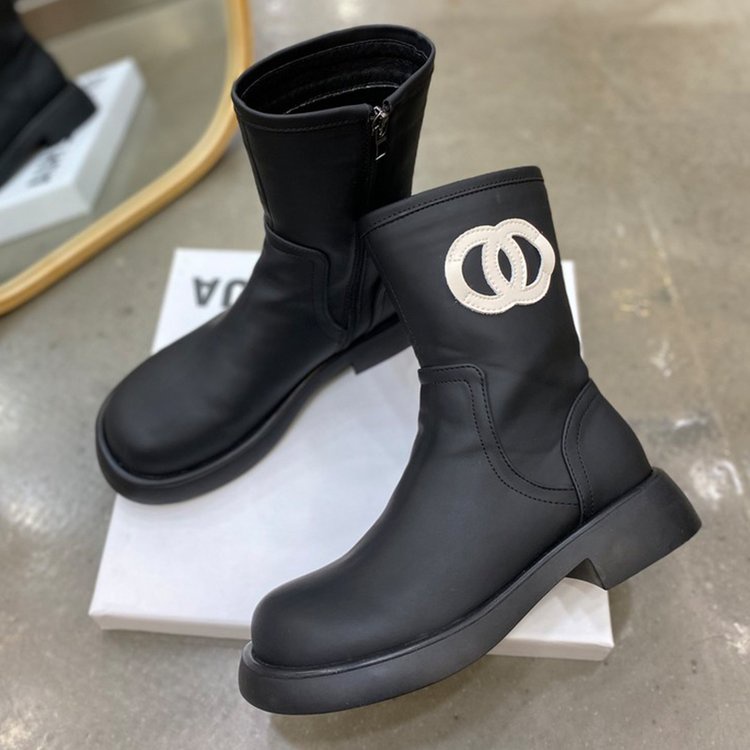 Giày Bốt Lót Lông Cừu Cổ Thấp Mũi Tròn Phối Khóa Kéo Bên Hông Ấm Áp Thoải Mái Thời Trang