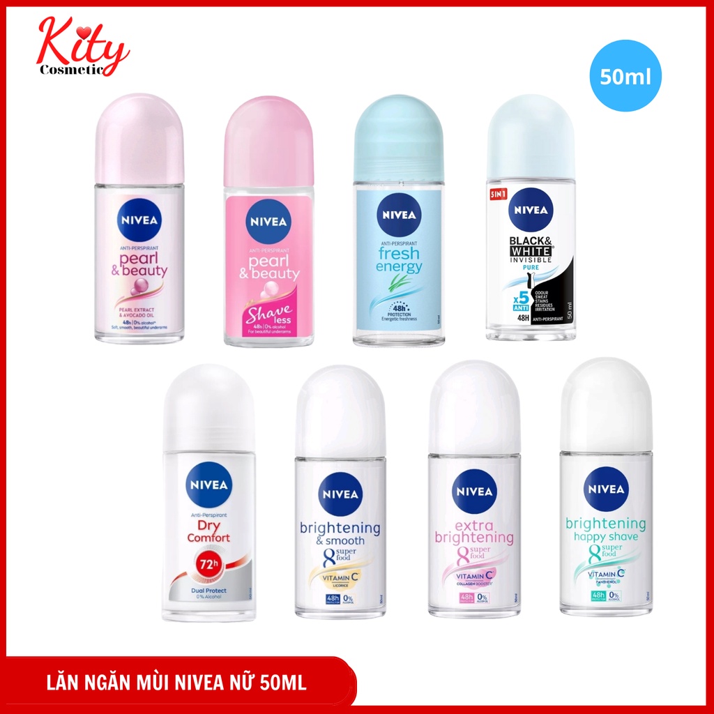 [Đủ mùi] Lăn ngăn mùi Nivea 50ml khử mùi hôi dưới cánh tay, giúp da trắng mịn, ngăn vệt ố vàng và thu nhỏ lỗ chân lông