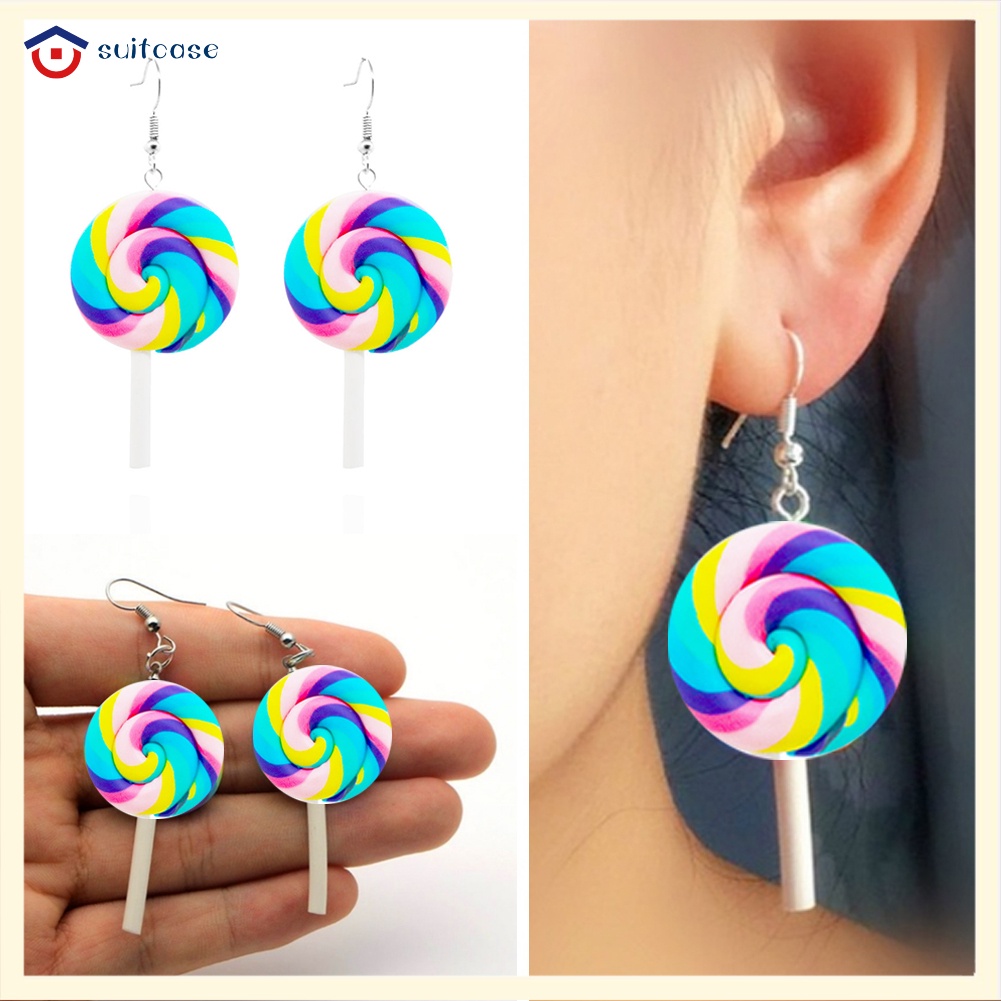 Bông Tai Hình Kẹo Mút Màu Sắc Cầu Vồng Xinh Xắn Thời Trang Cho Nữ