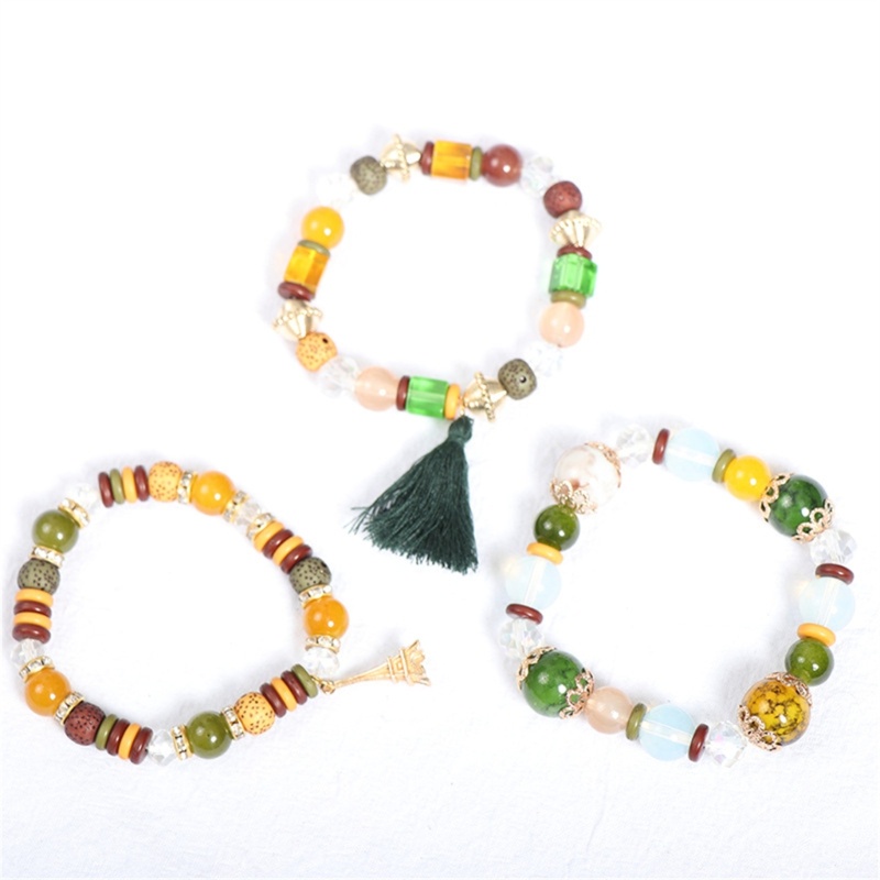 Bộ 3 Vòng Tay Nhiều Lớp Tua Rua Nhiều Màu Sắc Phong Cách Bohemian Đơn Giản Dành Cho Nữ