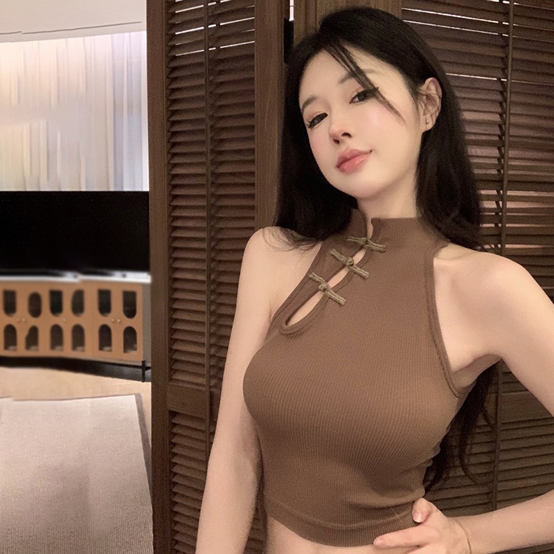 Áo Tank Top Không Tay Hở Lưng Có Mút Đệm Thời Trang Năm Mới Dành Cho Nữ