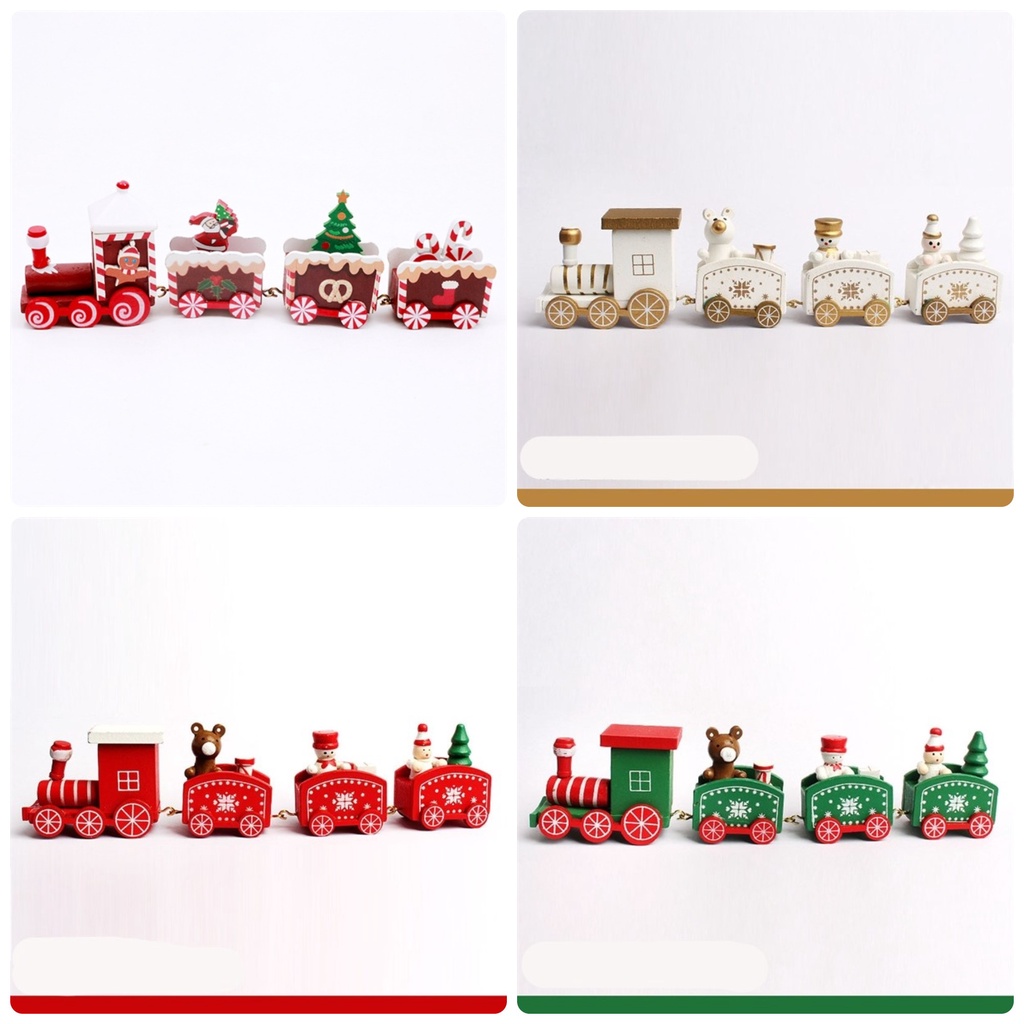 trang trí bánh mô hình đoàn tàu noel gỗ size nhỏ (19*5cm)