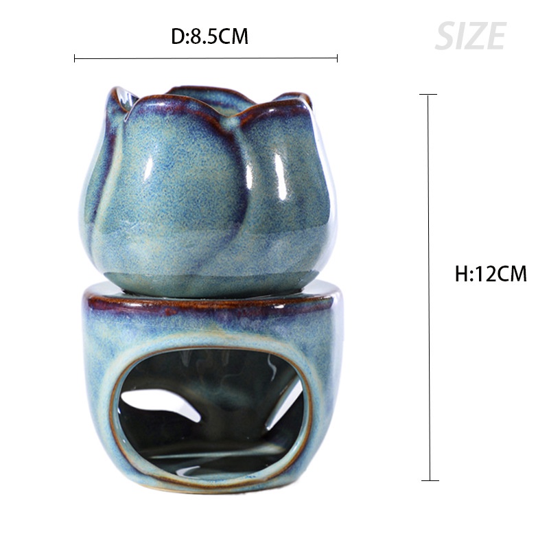 Đèn xông tinh dầu đốt nến tealight mẫu hoa Tulip chén sâu chứa nhiều nước decor phòng ngủ bàn làm việc.
