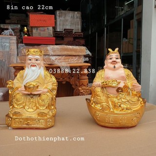 Cặp thần tài ông địa 8in kim sa cao 22 cm
