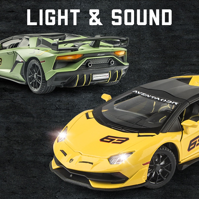 Mô Hình Xe Hơi Lamborghini SVJ 63 Tỉ Lệ 1: 24 Bằng Hợp Kim Có Đèn Và Nhạc Cho Bé Trai