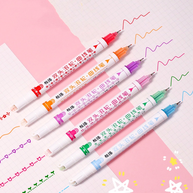 Bộ 3 / 6 Bút Lông Màu Sắc Bắt Sáng Dạng Lăn Hai Mặt Dành Cho Vẽ Đường Kẻ C7281