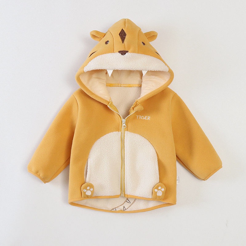 Áo Khoác Cardigan Có Mũ Trùm Bằng Vải Lông Cừu Thời Trang Thu Đông Cho Bé Trai / Gái