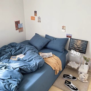 Bộ chăn ga cotton tici hè cao cấp trơn phối màu phong cách hàn quốc hàng nhập sét ga gối cotton tici không kèm ruột gối