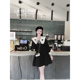 Đầm nhung cổ bèo trái tim đen, Váy nhung cổ bèo trái tim dáng ngắn thiết kế mới trẻ trung