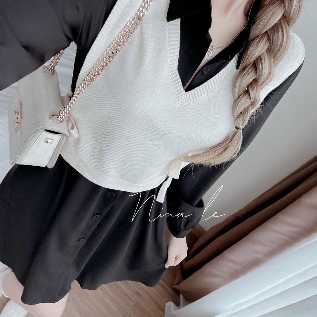 Sét Váy Đầm Nữ Chất Cotton Lạnh Dài Tay Đóng Cúc Kèm Áo Ngoài Thun Gân Thiết Kế Sang Chảnh Đi Làm Công Sở, Dạ Hội