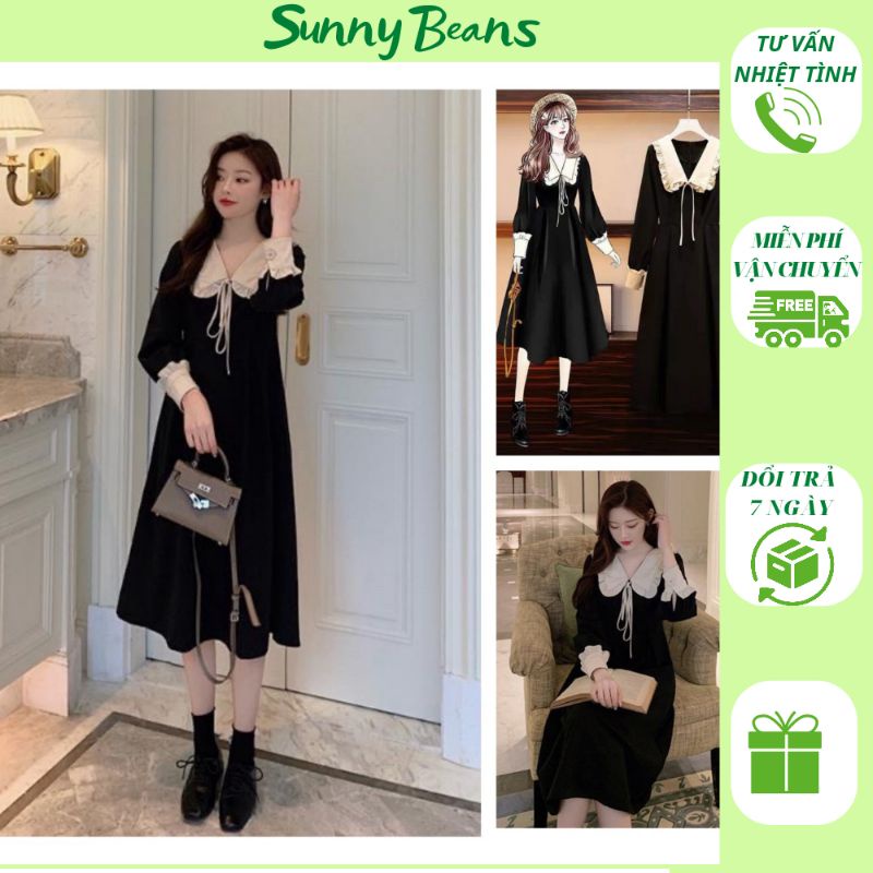 Váy tay bèo công sở thu đông dáng dài Mix nơ xinh sang chảnh chất liệu umi