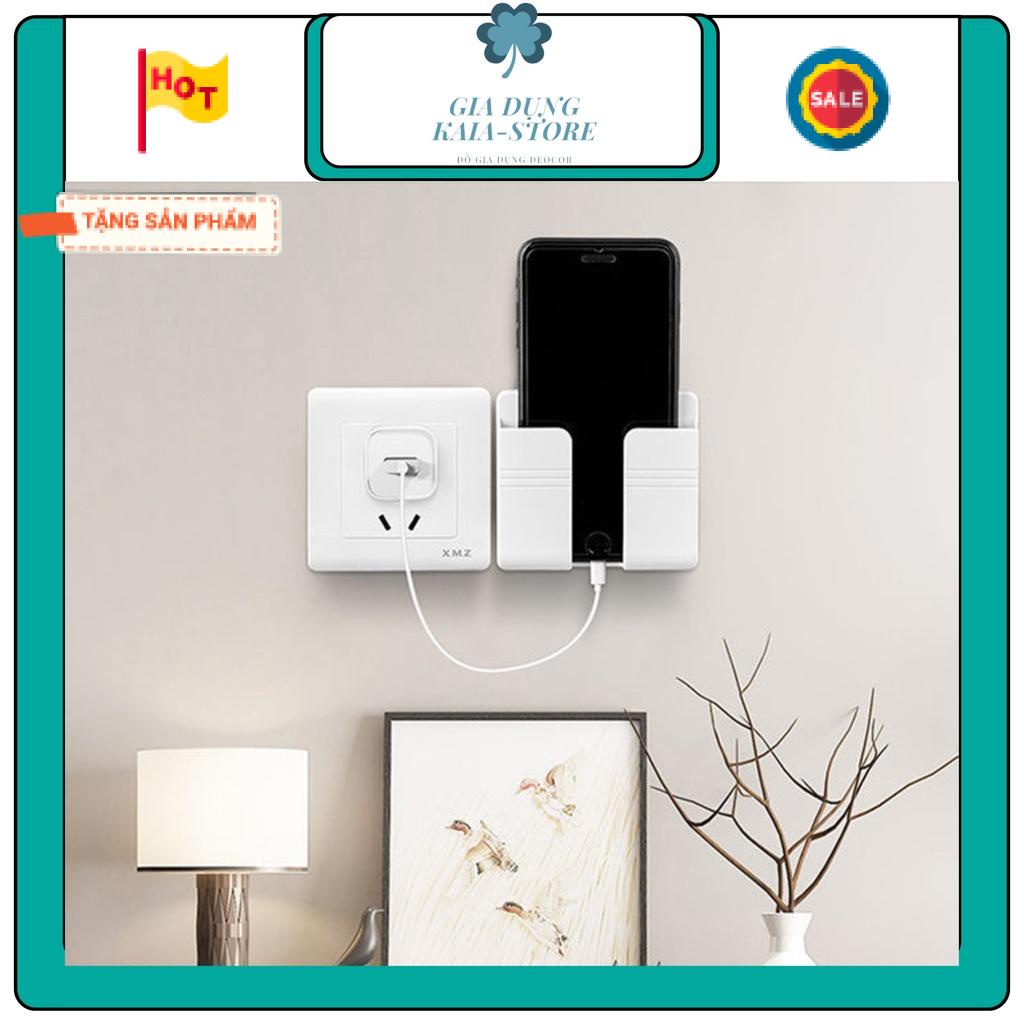 Giá đỡ điện thoại ,điều khiển ,remote, Kệ điện thoại, Kệ để điện thoại gắn tường tiện lợi có lỗ cắm sạc thông minh