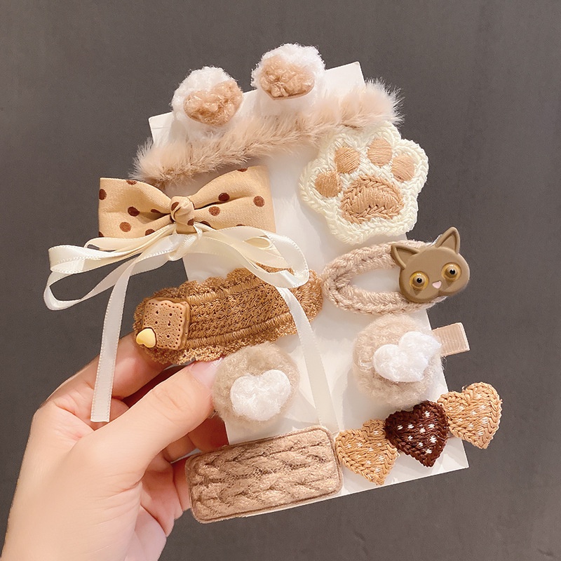 Set 9 Kẹp Tóc Đính Nơ / Bông Hoa Dễ Thương Cho Bé Gái