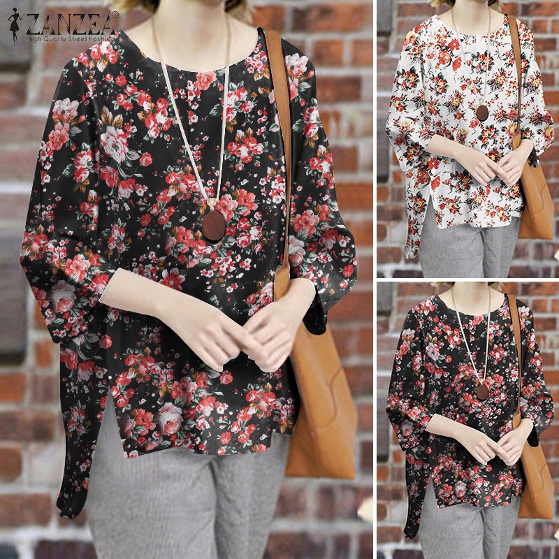 Áo kiểu ZANZEA in hoa cổ tròn thời trang cho nữ