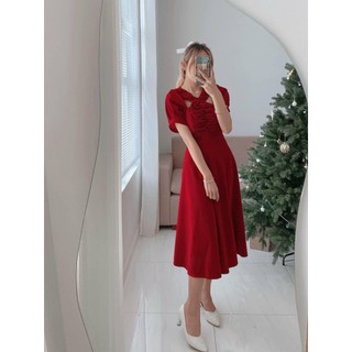 Đầm midi nhung cổ tàu cutout ngực Rossy Fashion - SR180
