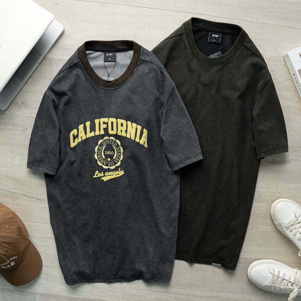 Áo thun thời trang nam, áo phông nam tay lỡ wash màu bụi cá, chất cotton dày mịn 1850