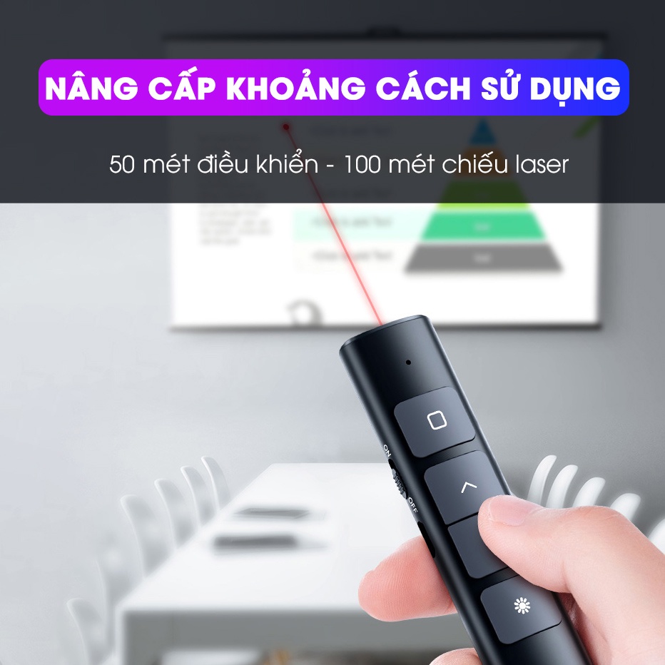 Bút trình chiếu slide powerpoint SIDOTECH laser thuyết trình không dây pin sạc điều khiển từ xa 2 màn hình xa 100m