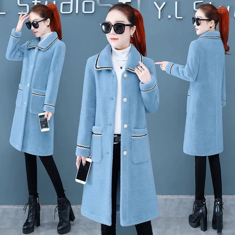 Áo Khoác Lông Cừu Một Mảnh Dáng Rộng Cổ Búp Bê Cỡ Lớn m-4xl Thời Trang Xuân Thu Cho Nữ