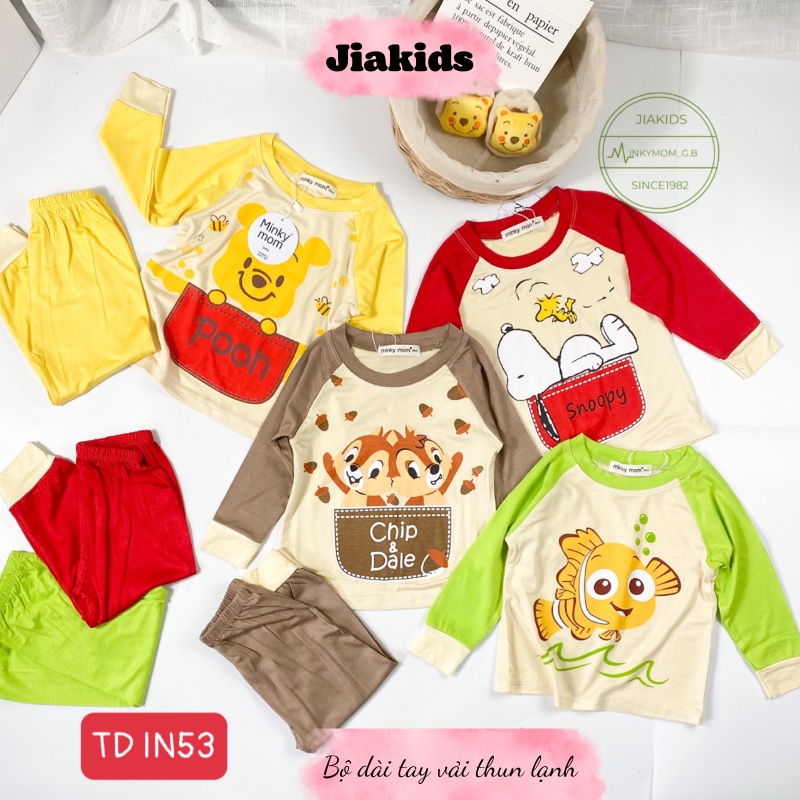 Bộ Quần Áo Dài Tay hiệu Minky Mom, Vải Thun Lạnh Thoáng Mát, In Hoạt Hình Ngộ Nghĩnh- Mã: TD-IN53