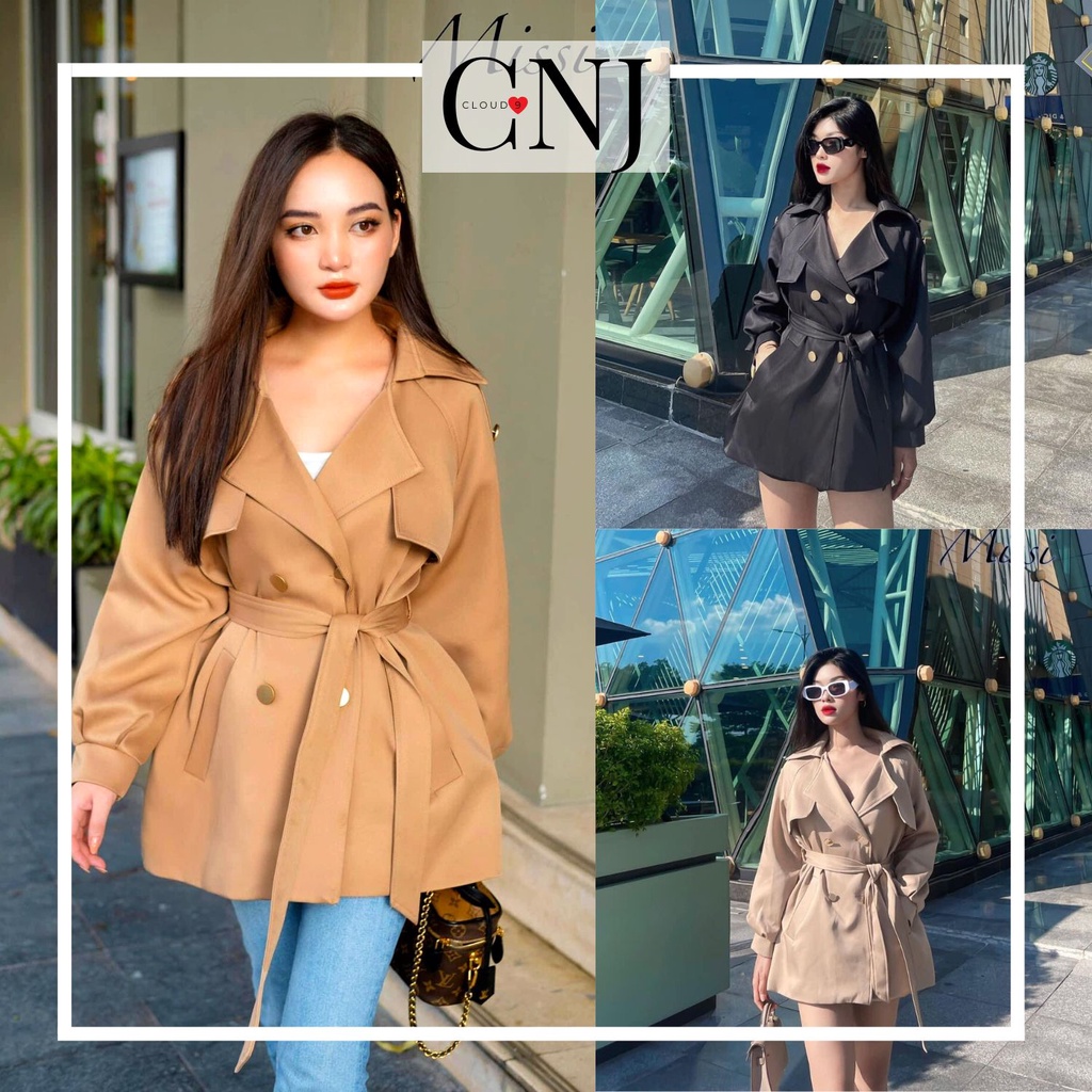 Áo măng tô nữ dáng ngắn 2 lớp kaki CHẤT CỰC ĐẸP kèm dây đai phong cách Hàn Quốc, áo khoác măng tô kaki nữ dáng ngắn