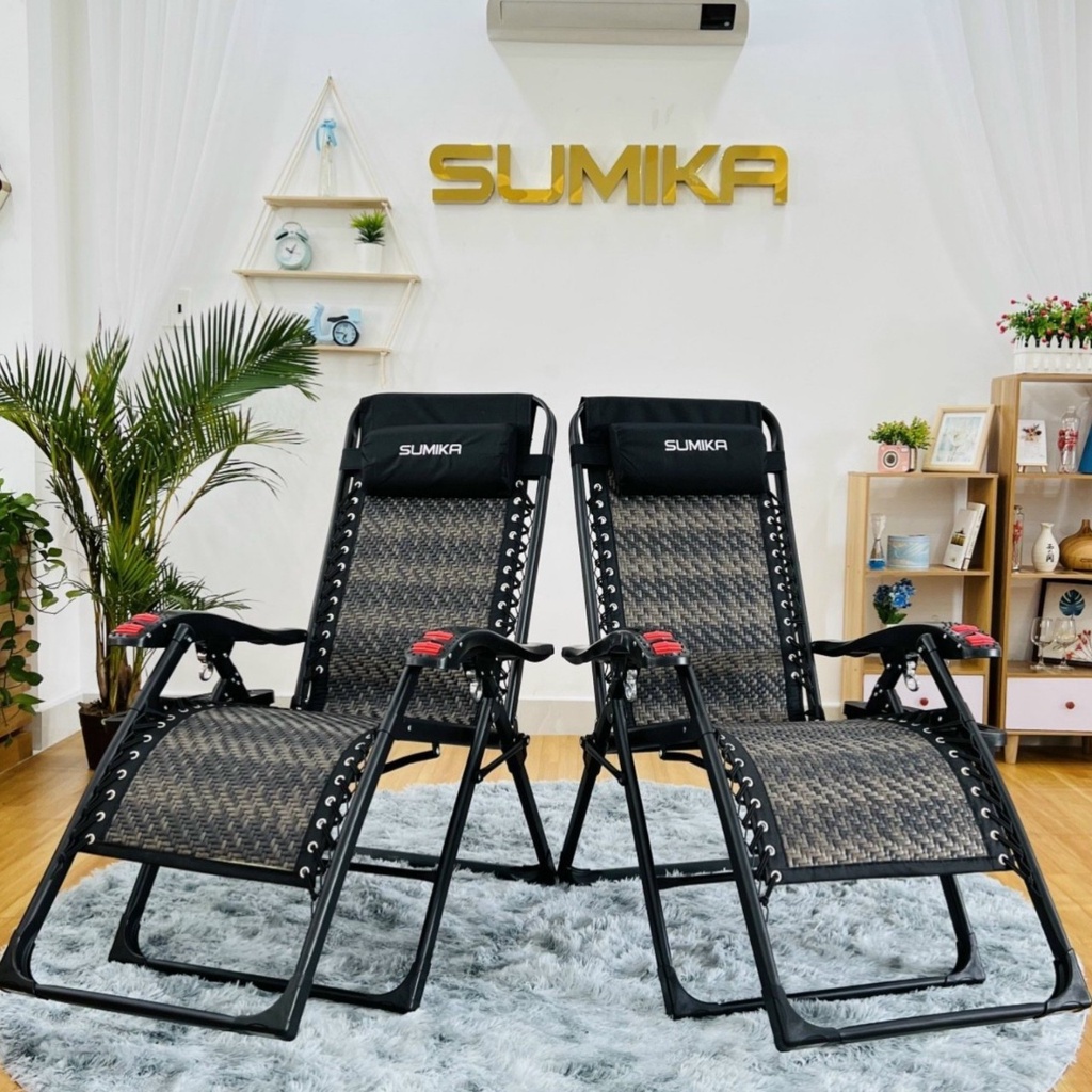 Ghế Tựa Lưng, Ghế Xếp Thư Giãn SUMIKA SK636A Lưới Vân Mây Đan Truyền Thống + Lăn Tay Massage, Tải Trọng 300kg