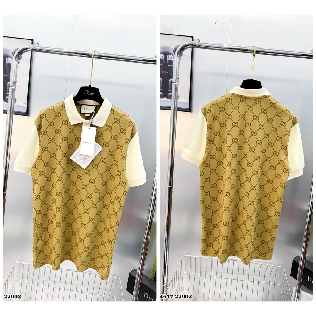 Áo Polo Nam Vân Logo Vàng Tay Be Cao Cấp - Áo Phông Cổ Bẻ GC Chất Cotton Lạnh