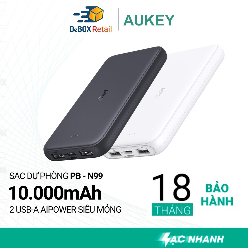 Pin sạc dự phòng AUKEY PB-N99 10.000mAh 2 cổng USB Sạc nhanh 10.5W - Hàng Chính Hãng