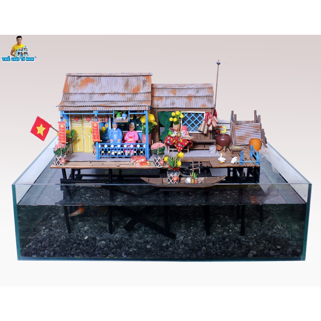 Mô Hình Gỗ Sài Gòn Xưa Ký Ức Tuổi Thơ - Thế Giới Tí Hon - Xóm Nhà Sàn - NS08
