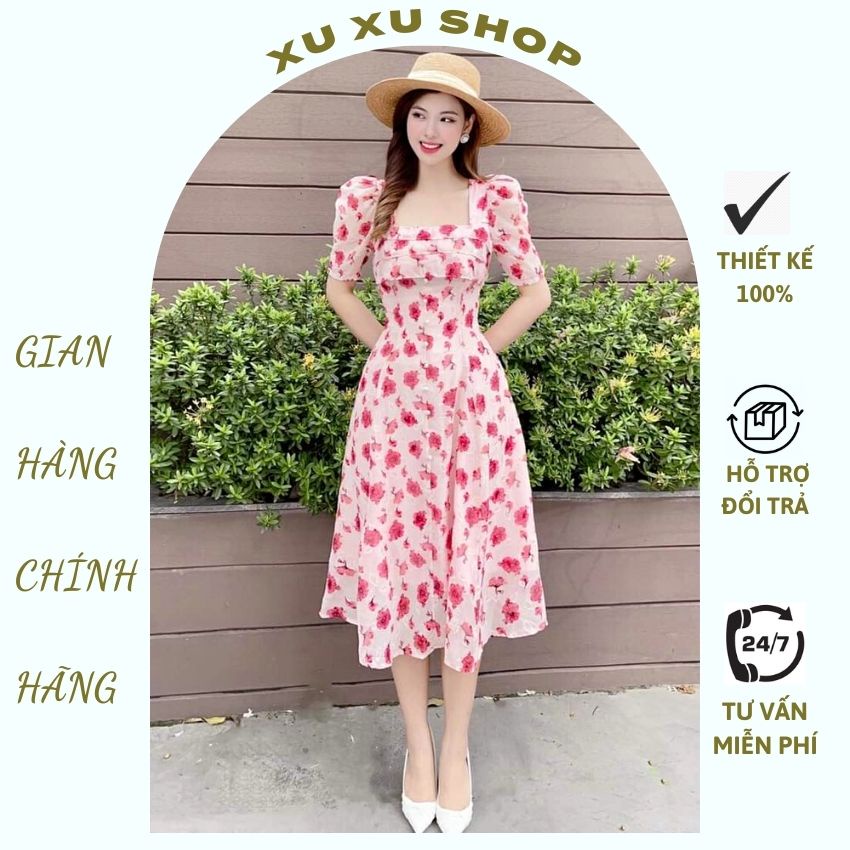 Váy hoa nhí xếp ly ngực cực xinh - XU XU SHOP - Đầm đi biển, dạo phố tôn dáng chất mềm mát thích hợp cho mùa hè