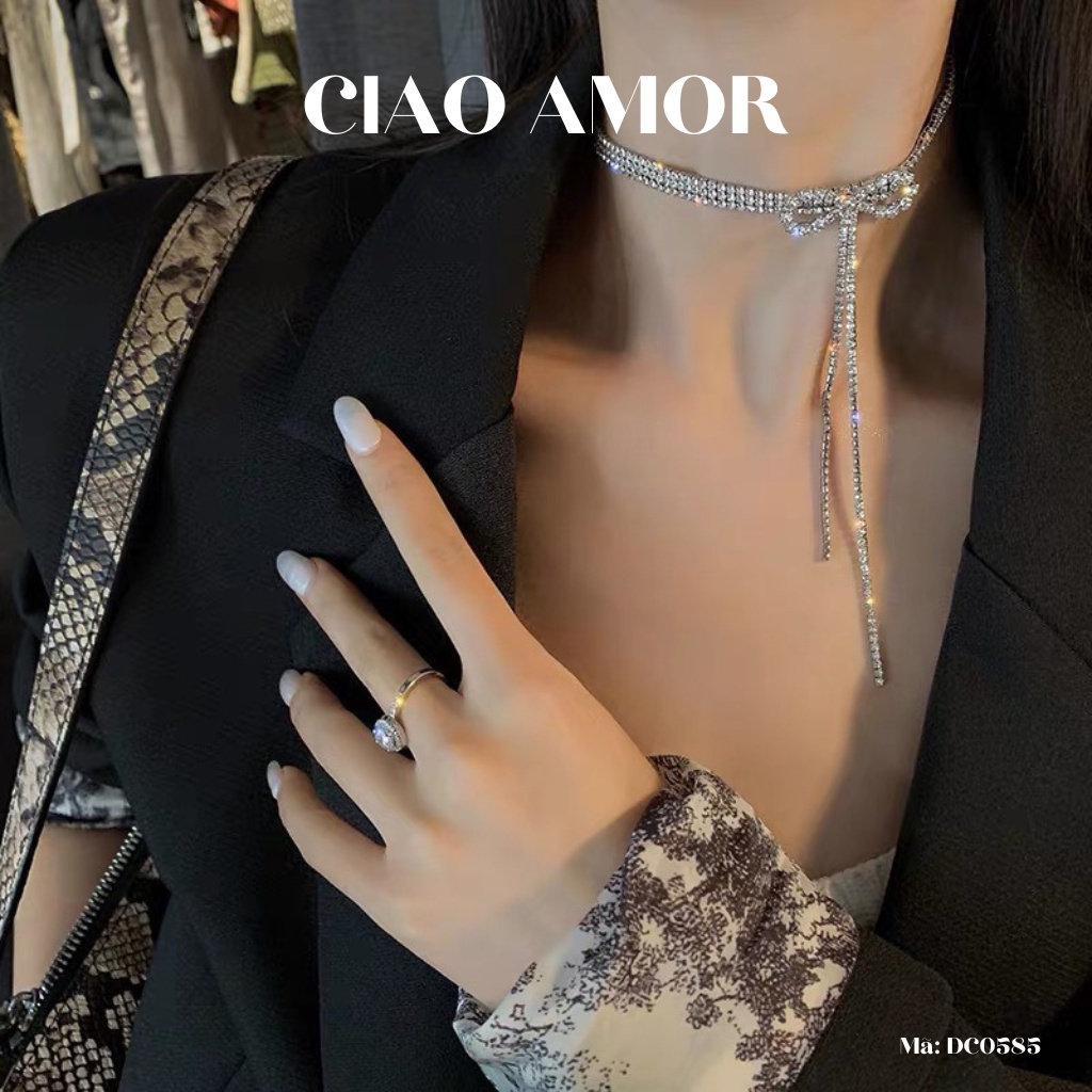 DC0585-Vòng cổ choker, Dây chuyền nữ đính đá lấp lánh nơ dây rũ dự tiệc Trang sức Ciao Amor
