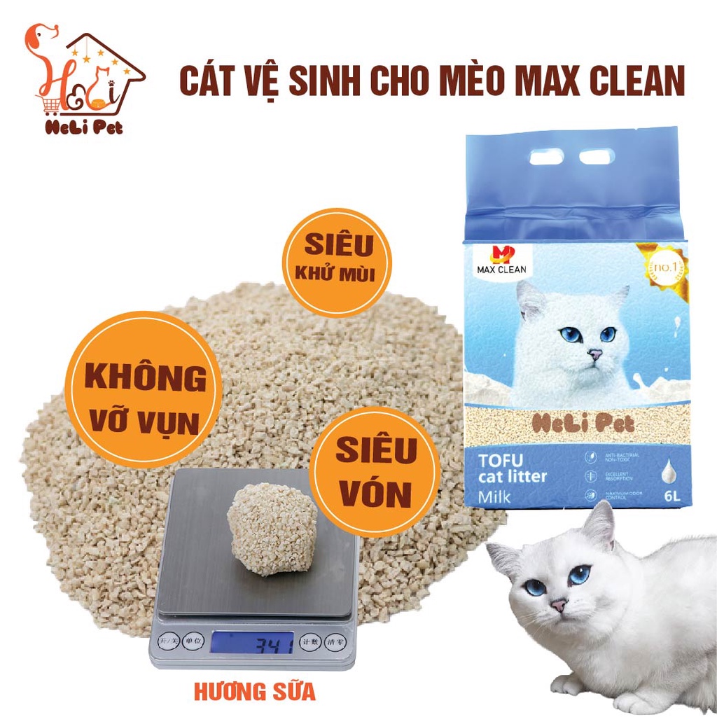 Cát Vệ Sinh Cho Mèo Cao Cấp  Khử Mùi Vượt Trội Siêu Vón Cục Siêu Ít Bụi - Max Clean