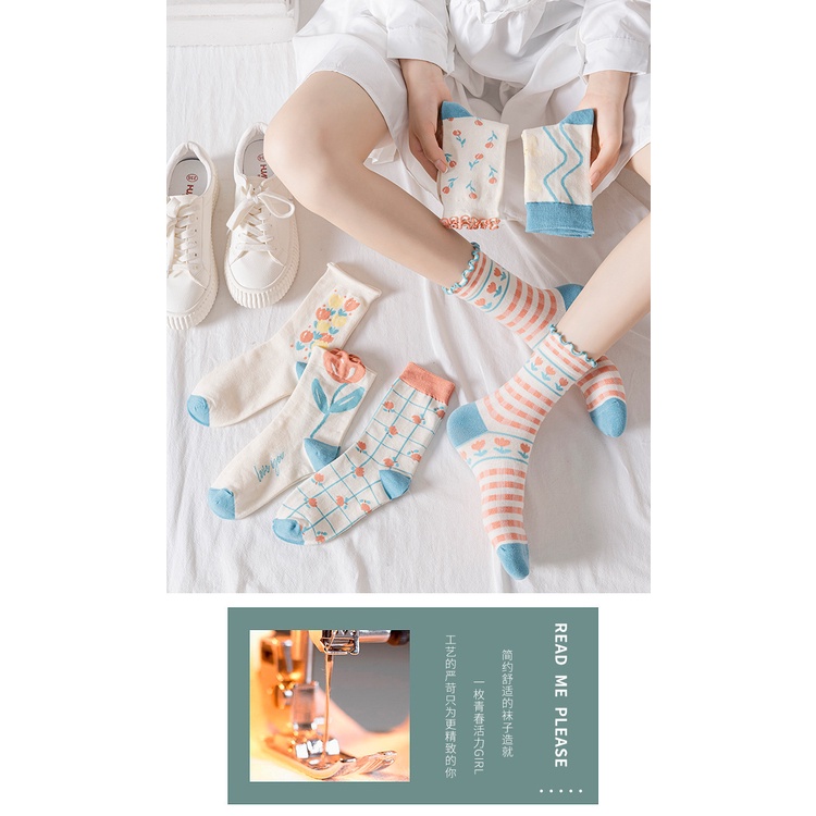 Vớ WAFNHA D774 cotton họa tiết sọc caro thời trang dành cho nữ