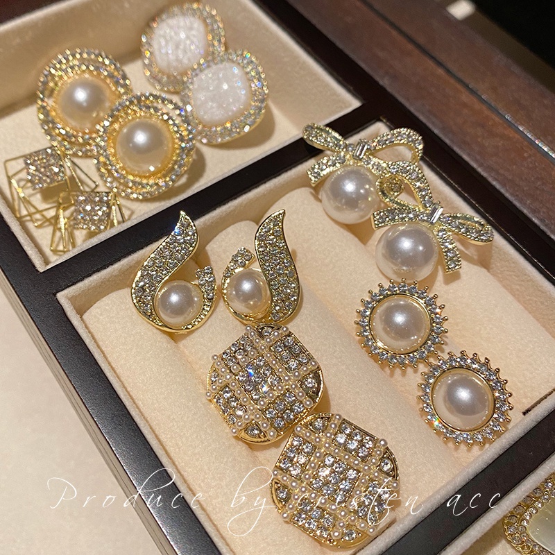 MOCHASHU Bộ khuyên tai mạ bạc 925 đính ngọc trai phong cách Hàn Quốc sang trọng thời trang 2023