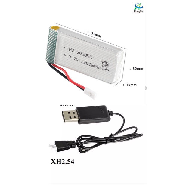Pin Li-Po và sạc usb 3.7v 1200mah 903052 Máy bay Flycam điều khiển từ xa có mạch xả 25c sạc lại
