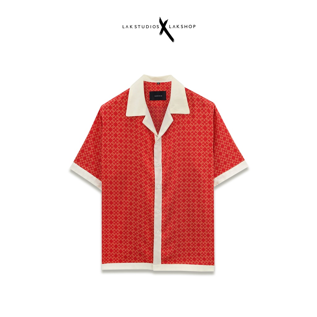 Áo sơ mi nam Lak Studios Monogram Red Pijama Silk Shirt cx2