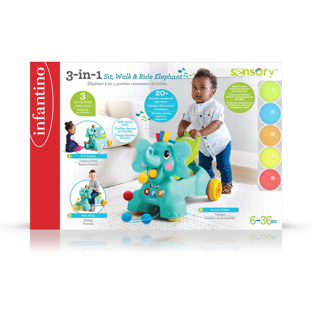 Xe tập đi kiêm chòi chân 3 trong 1 Infantino 3-In-1 Sit, Walk & Ride Elephant - Unicorn