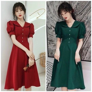 Đầm váy xanh rêu nút nhí 2 màu (kèm hình thật)